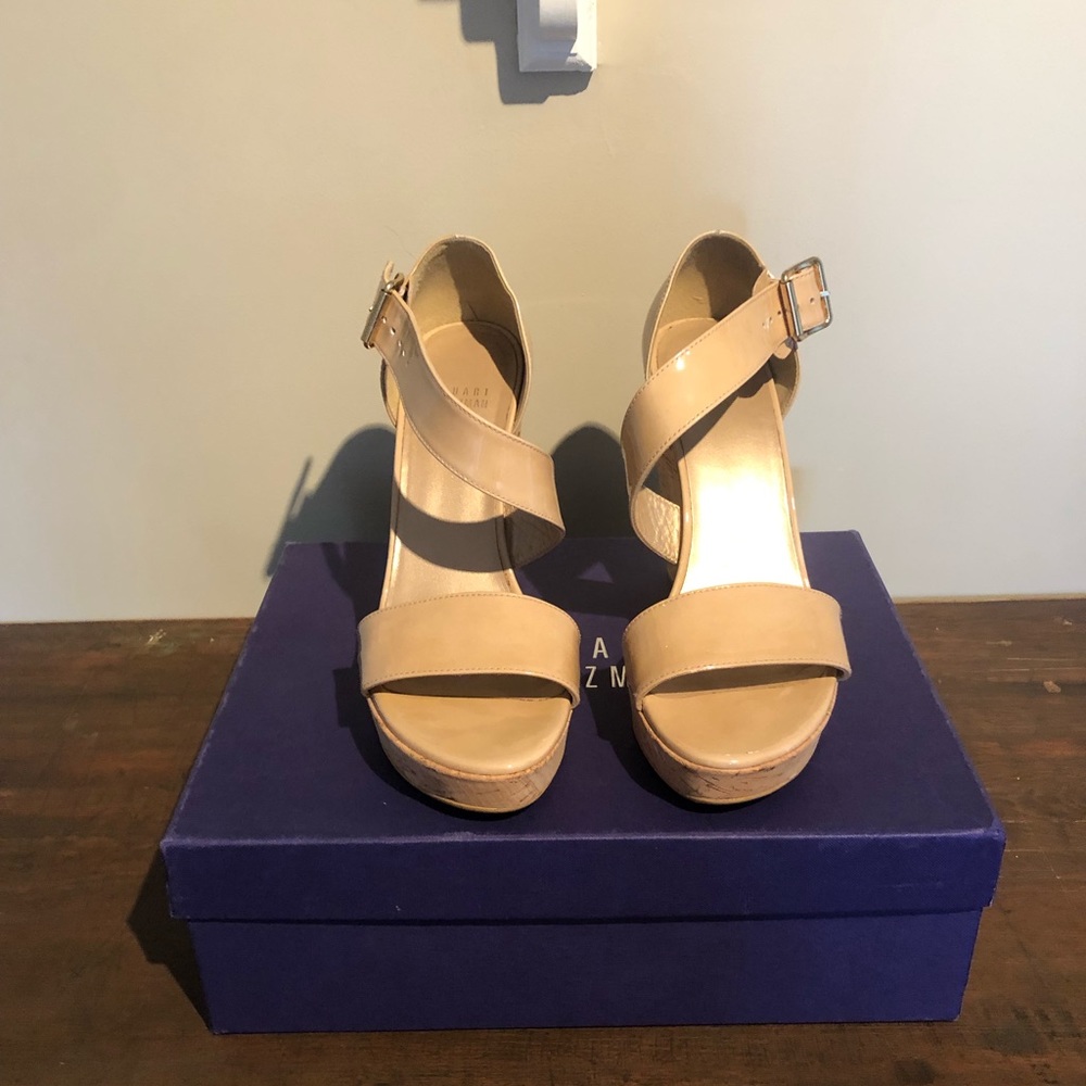 Stuart Weitzman Oneliner nude patent wedge size 7.5